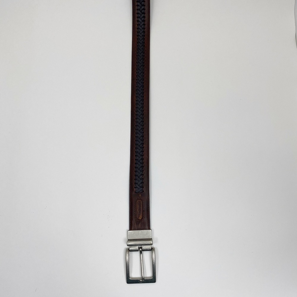 Columbia Woven Inlay Stitched Leather Casual Belt Mens 44 Brown - Picture 7 of 9